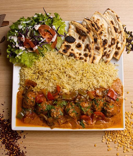 Assiette Bœuf Masala - Kefta de bœuf sauce masala Goa Fast Food Grenoble
